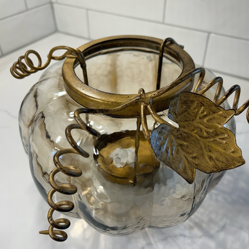 Pier 1 Glass Pumpkin candle holder